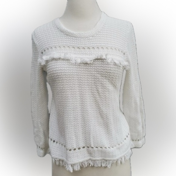 J Crew M  Mercantile White Cut Out Sweater w/ Fringe In Excellent Condition! EUC - Picture 3 of 11